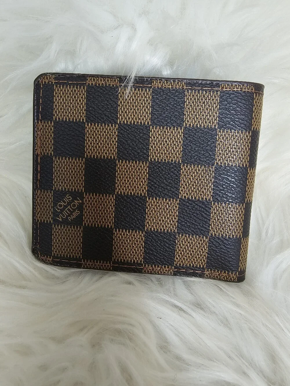 Brown and Dark Brown Check Bifold Card Holder Wallet